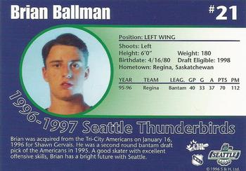 1996-97 Seattle Thunderbirds (WHL) #NNO Brian Ballman Back