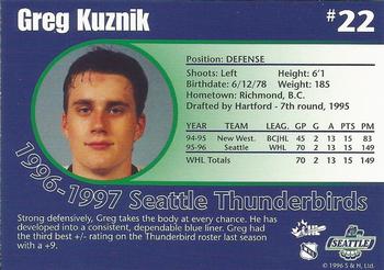1996-97 Seattle Thunderbirds (WHL) #NNO Greg Kuznik Back