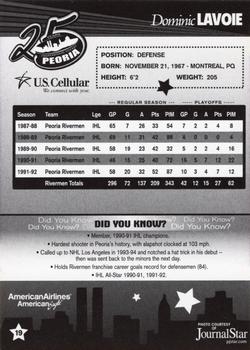 2006-07 Peoria Rivermen (AHL) 25 Greatest Rivermen #19 Dominic Lavoie Back