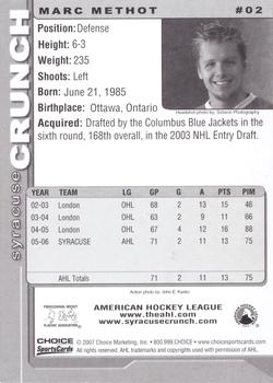 2006-07 Choice Syracuse Crunch (AHL) #02 Marc Methot Back
