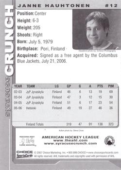 2006-07 Choice Syracuse Crunch (AHL) #12 Janne Hauhtonen Back