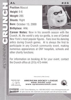 2006-07 Choice Syracuse Crunch (AHL) #26 Al the Ice Gorilla Back