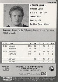 2006-07 Choice Wilkes-Barre/Scranton Penguins (AHL) #4 Connor James Back
