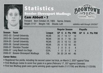 2006-07 Bossier-Shreveport Mudbugs (CHL) #NNO Cam Abbott Back