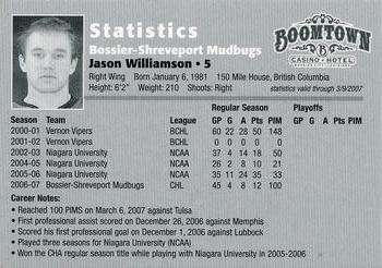 2006-07 Bossier-Shreveport Mudbugs (CHL) #NNO Jason Williamson Back