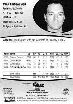 2006-07 Choice Pensacola Ice Pilots (ECHL) #9 Evan Lindsay Back