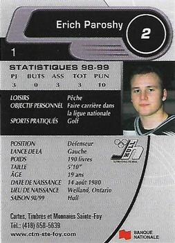 1999-00 Cartes, Timbres et Monnaies Sainte-Foy Hull Olympiques (QMJHL) #1 Erich Paroshy Back