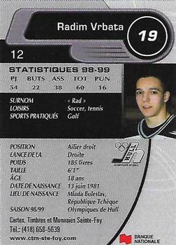 1999-00 Cartes, Timbres et Monnaies Sainte-Foy Hull Olympiques (QMJHL) #12 Radim Vrbata Back