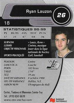 1999-00 Cartes, Timbres et Monnaies Sainte-Foy Hull Olympiques (QMJHL) #18 Ryan Lauzon Back