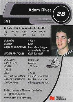 1999-00 Cartes, Timbres et Monnaies Sainte-Foy Hull Olympiques (QMJHL) #20 Adam Rivet Back