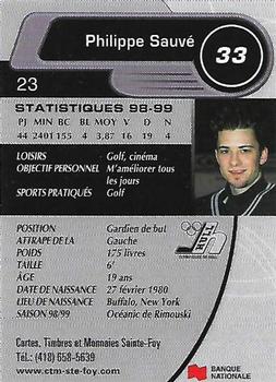 1999-00 Cartes, Timbres et Monnaies Sainte-Foy Hull Olympiques (QMJHL) #23 Philippe Sauve Back