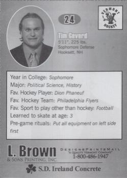 2006-07 L. Brown & Sons Vermont Catamounts (NCAA) #9 Tim Geverd Back
