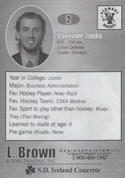 2006-07 L. Brown & Sons Vermont Catamounts (NCAA) #26 Slavomir Tomko Back