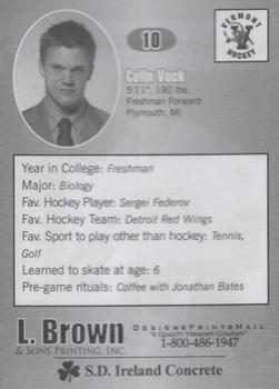 2006-07 L. Brown & Sons Vermont Catamounts (NCAA) #27 Colin Vock Back
