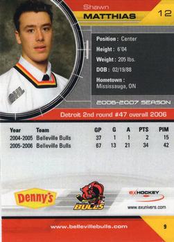 2006-07 Extreme Belleville Bulls (OHL) #9 Shawn Matthias Back