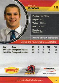 2006-07 Extreme Belleville Bulls (OHL) #11 Aaron Snow Back
