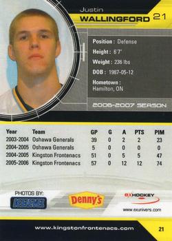 2006-07 Extreme Kingston Frontenacs (OHL) #21 Justin Wallingford Back