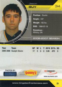 2006-07 Extreme Kingston Frontenacs (OHL) #23 Jason Guy Back