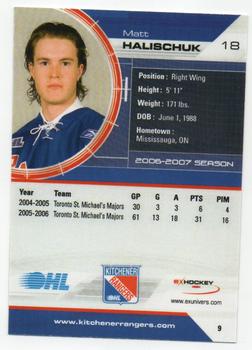 2006-07 Extreme Kitchener Rangers (OHL) #9 Matt Halischuk Back