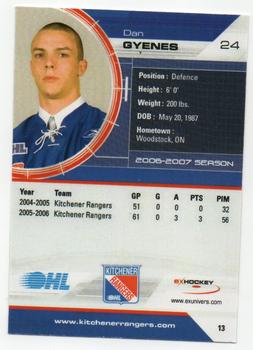 2006-07 Extreme Kitchener Rangers (OHL) #13 Dan Gyenes Back