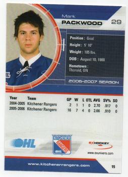 2006-07 Extreme Kitchener Rangers (OHL) #15 Mark Packwood Back