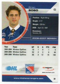 2006-07 Extreme Kitchener Rangers (OHL) #22 Brian Soso Back