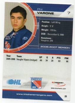 2006-07 Extreme Kitchener Rangers (OHL) #23 Philip Varone Back