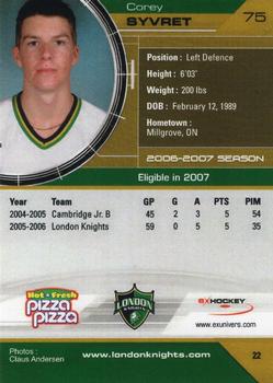2006-07 Extreme London Knights (OHL) #22 Corey Syvret Back