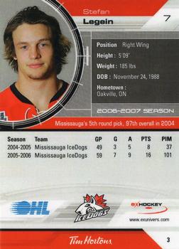 2006-07 Extreme Mississauga IceDogs (OHL) #3 Stefan Legein Back