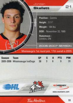 2006-07 Extreme Mississauga IceDogs (OHL) #11 Jordan Skellett Back
