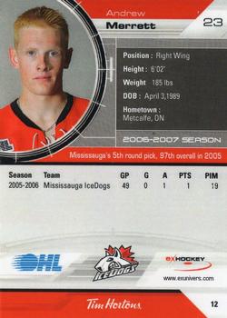 2006-07 Extreme Mississauga IceDogs (OHL) #12 Andrew Merrett Back