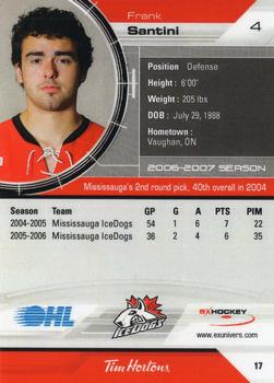 2006-07 Extreme Mississauga IceDogs (OHL) #17 Frankie Santini Back