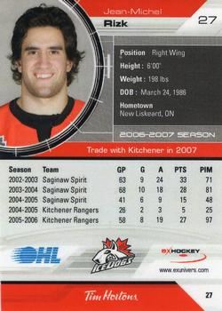 2006-07 Extreme Mississauga IceDogs (OHL) #27 Jean-Michel Rizk Back