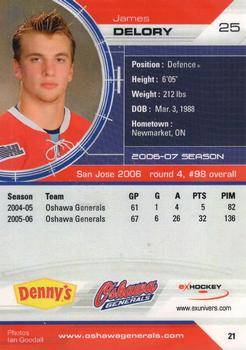 2006-07 Extreme Oshawa Generals (OHL) #21 James DeLory Back