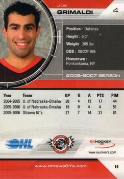 2006-07 Extreme Ottawa 67's (OHL) #14 Joe Grimaldi Back