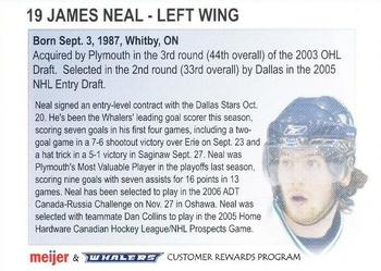 2006-07 Meijer Plymouth Whalers (OHL) #NNO James Neal Back