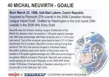 2006-07 Meijer Plymouth Whalers (OHL) #NNO Michal Neuvirth Back