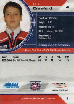 2006-07 Extreme Saginaw Spirit (OHL) #5 Nick Crawford Back