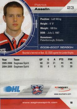 2006-07 Extreme Saginaw Spirit (OHL) #18 Patrick Asselin Back