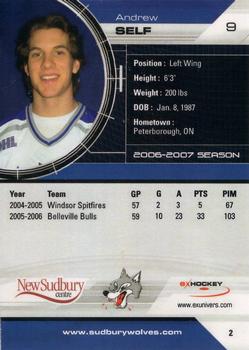 2006-07 Extreme Sudbury Wolves (OHL) #2 Andrew Self Back