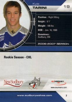 2006-07 Extreme Sudbury Wolves (OHL) #7 Kyle Tarini Back