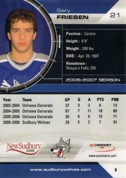 2006-07 Extreme Sudbury Wolves (OHL) #8 Gary Friesen Back