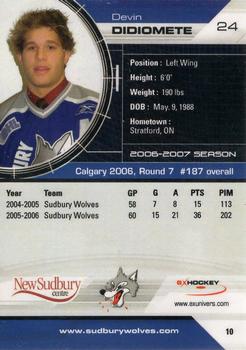 2006-07 Extreme Sudbury Wolves (OHL) #10 Devin DiDiomete Back