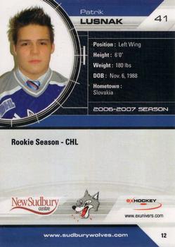 2006-07 Extreme Sudbury Wolves (OHL) #12 Patrik Lusnak Back