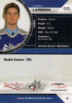 2006-07 Extreme Sudbury Wolves (OHL) #13 Justin Larson Back
