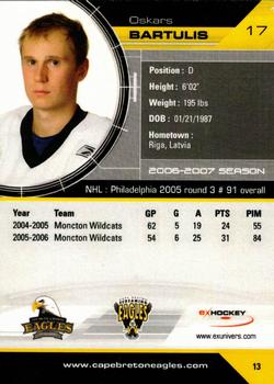 2006-07 Extreme Cape Breton Screaming Eagles (QMJHL) #13 Oskars Bartulis Back