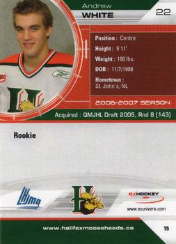 2006-07 Extreme Halifax Mooseheads (QMJHL) #15 Andrew White Back