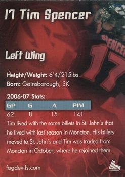 2006-07 St. John's Fog Devils (QMJHL) #20 Tim Spencer Back