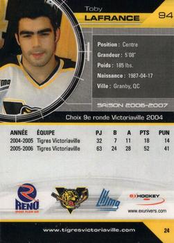 2006-07 Extreme Victoriaville Tigres (QMJHL) #24 Toby Lafrance Back