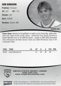 2006-07 Choice Cedar Rapids RoughRiders (USHL) #5 Rob Bordson Back